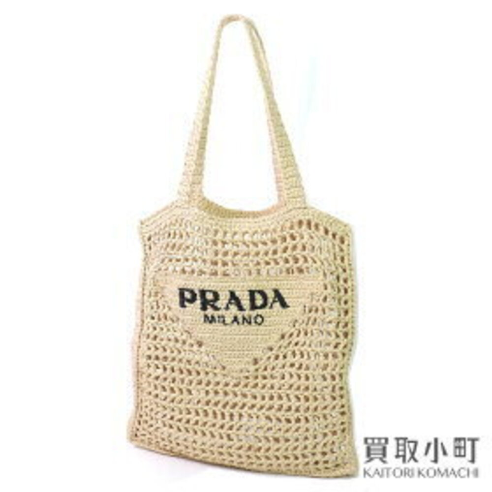 Prada Tote Natural Bag Raffia Crochet Logo - Picture 2 of 7